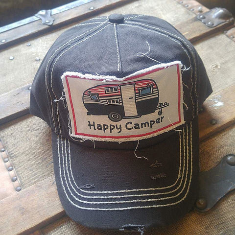 Happy Camper Baseball Hat in Black - Boot Lovers