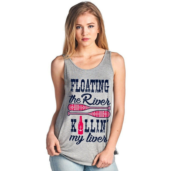 Floating the River, Killin' My Liver Light Heather Grey Tank Top - Boot Lovers